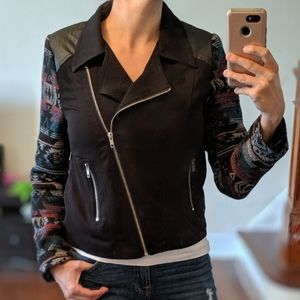 Daniel Rainn tribal print sleeve Moto jacket